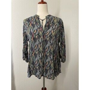 APNY Leaf Print Blouse Large Cupro Viscose Lightweight Earthy Nature Abstract